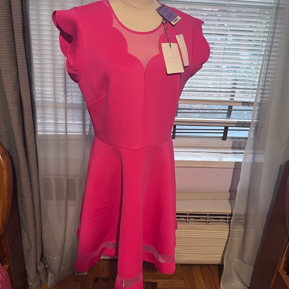 Ted Baker Pink Scallop Fit & Flare Dress - Picture 4 of 6